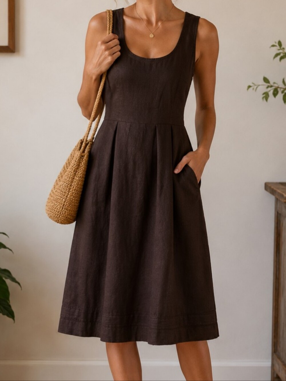 Banana Republic Linen Chocolate Pencil Dress